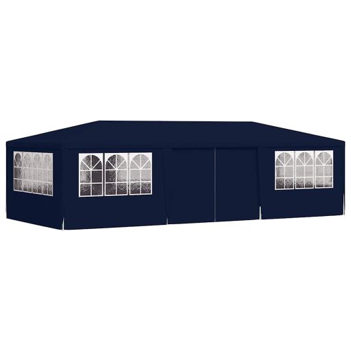 Kék rendezvénysátor oldalfalakkal 4 x 9 m 90 g/m²