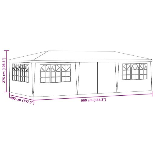 Kék rendezvénysátor oldalfalakkal 4 x 9 m 90 g/m²