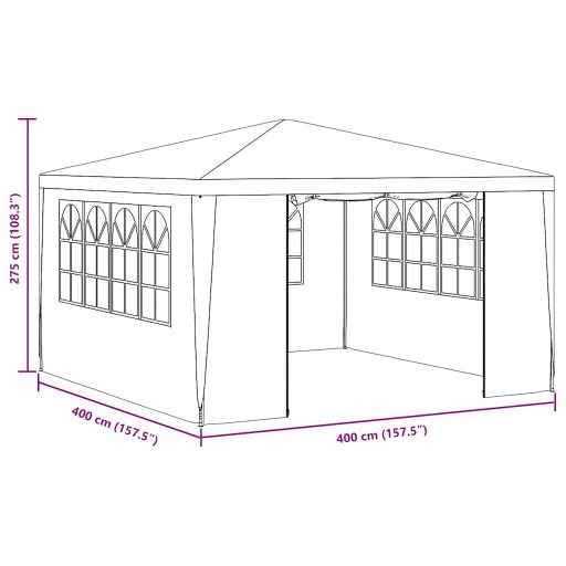 Zöld rendezvénysátor oldalfalakkal 4 x 4 m 90 g/m²