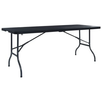   Fekete HDPE rattan szerű összecsukható kerti asztal 180x75x72cm