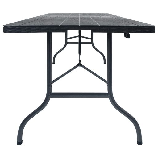 Fekete HDPE rattan szerű összecsukható kerti asztal 180x75x72cm