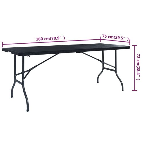 Fekete HDPE rattan szerű összecsukható kerti asztal 180x75x72cm