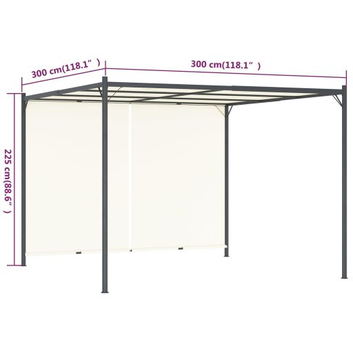 Fehér-krémszínű acélpergola állítható tetővel 3 x 3 m