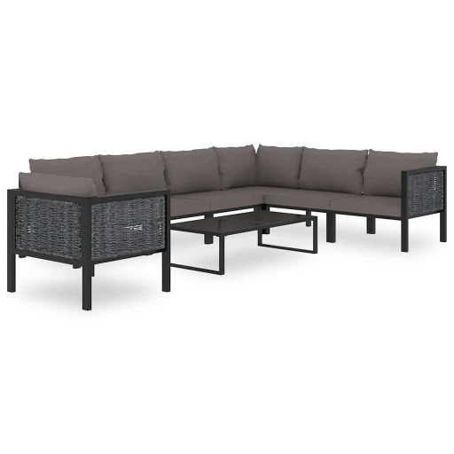 Antracitszürke polyrattan sarokkanapé-elem bal oldali karfával