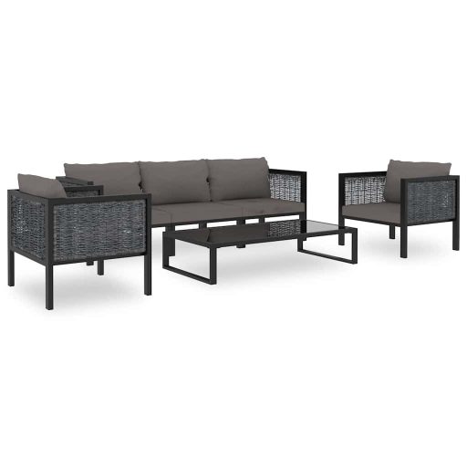 Antracitszürke polyrattan sarokkanapé-elem bal oldali karfával