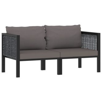   Kétszemélyes antracitszürke polyrattan kanapé párnákkal