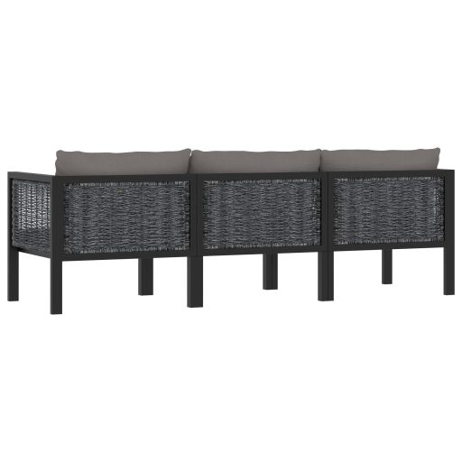 Antracitszürke polyrattan háromszemélyes kanapé párnákkal
