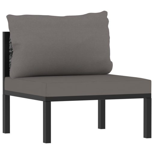 Antracitszürke polyrattan háromszemélyes kanapé párnákkal