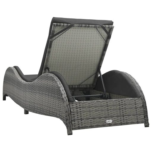 Antracitszürke polyrattan napozóágy párnával