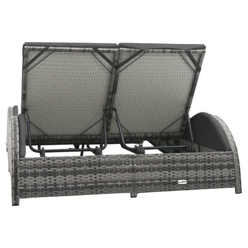 Kétszemélyes antracitszürke polyrattan napozóágy párnával