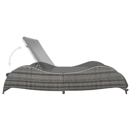 Kétszemélyes antracitszürke polyrattan napozóágy párnával