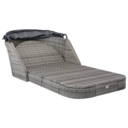 Antracitszürke polyrattan napozóágy napellenzővel