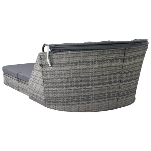 Antracitszürke polyrattan napozóágy napellenzővel
