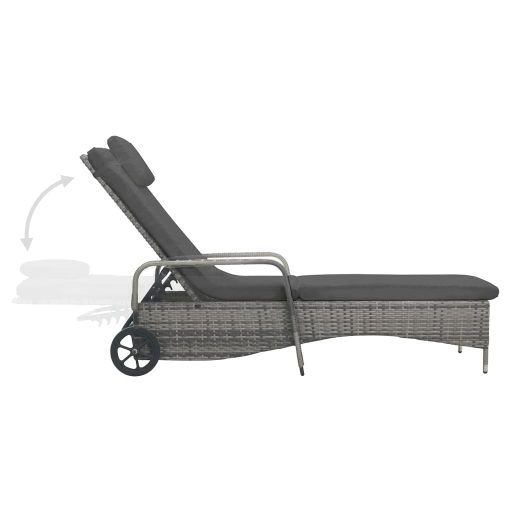 Antracitszürke kerekes polyrattan napozóágy
