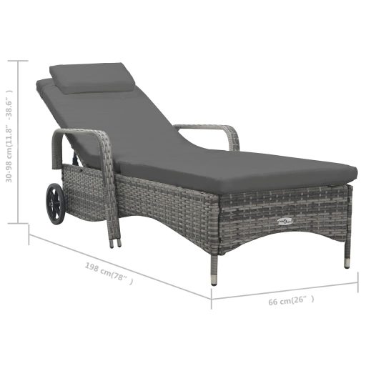 Antracitszürke kerekes polyrattan napozóágy