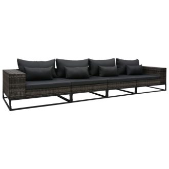 4 részes szürke polyrattan kerti kanapészett párnákkal