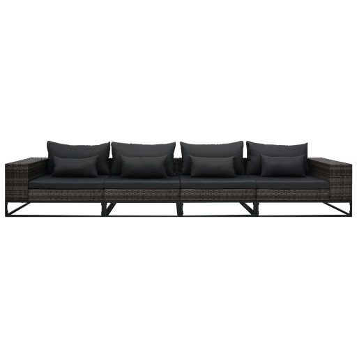 4 részes szürke polyrattan kerti kanapészett párnákkal