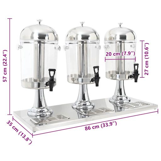 Tripla rozsdamentes acél gyümölcslé-adagoló 3 x 8 L