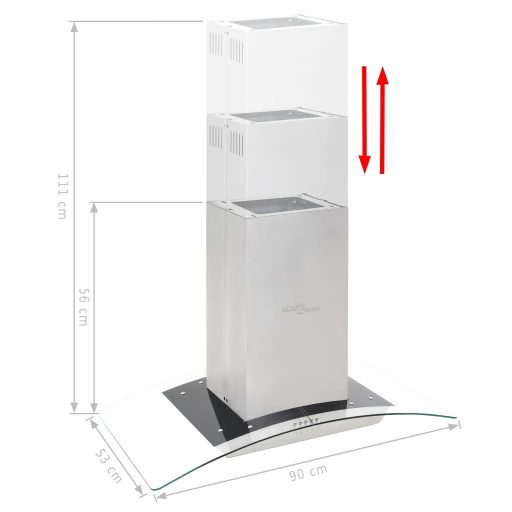Rozsdamentes acél sziget páraelszívó 90 cm 756 m³/óra LED