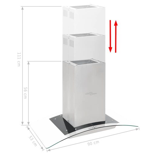 Rozsdamentes acél sziget páraelszívó 90 cm 756 m³/óra LED