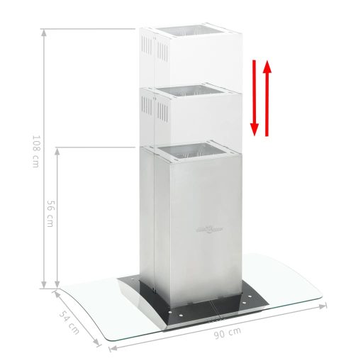 Rozsdamentes acél sziget páraelszívó 90 cm 756 m³/óra LED