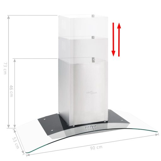 Rozsdamentes acél, fali páraelszívó 90 cm 756 m³/óra LED
