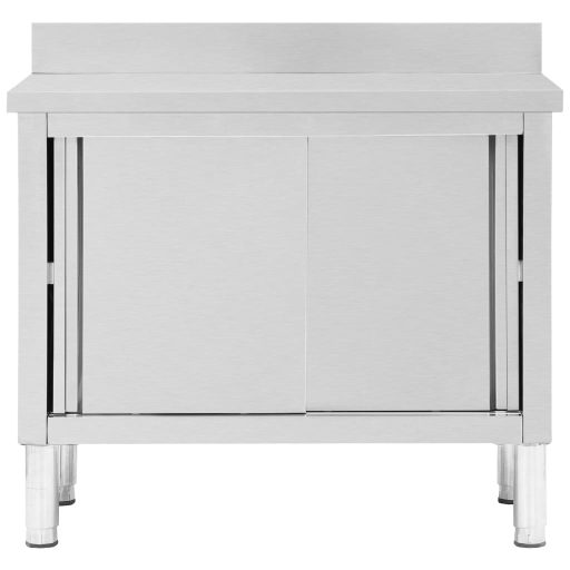 Rozsdamentes acél munkaasztal tolóajtókkal 100x50x(95-97) cm