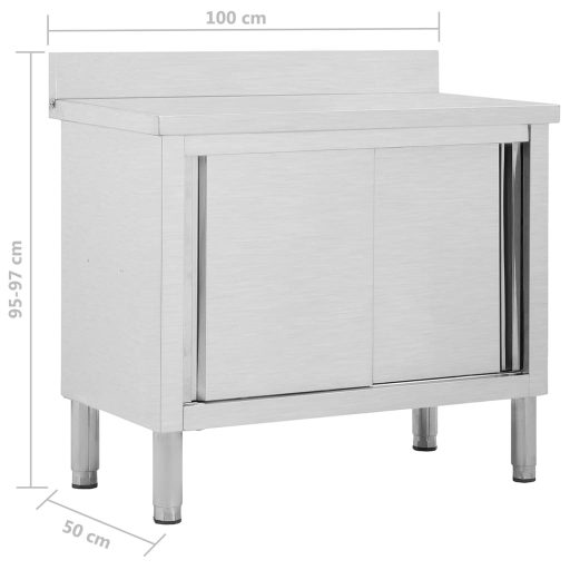 Rozsdamentes acél munkaasztal tolóajtókkal 100x50x(95-97) cm