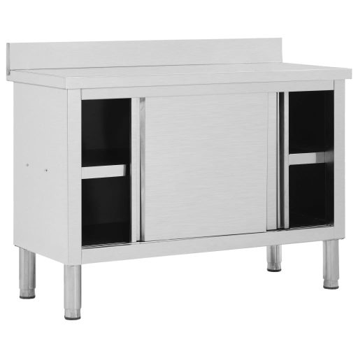 Rozsdamentes acél munkaasztal tolóajtókkal 120x50x(95-97) cm