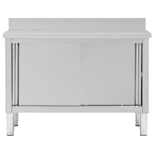 Rozsdamentes acél munkaasztal tolóajtókkal 120x50x(95-97) cm