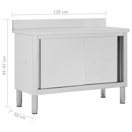 Rozsdamentes acél munkaasztal tolóajtókkal 120x50x(95-97) cm
