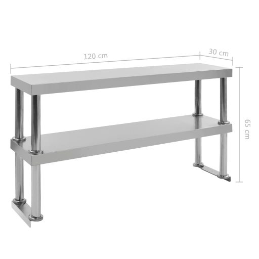 2-szintes rozsdamentes acél munkapult feletti polc 120x30x65 cm