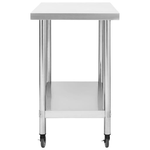 Rozsdamentes acél konyhai munkaasztal kerekekkel 100x45x85 cm