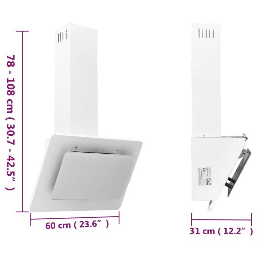 Fehér rozsdamentes acél és edzett üveg fali páraelszívó 60 cm