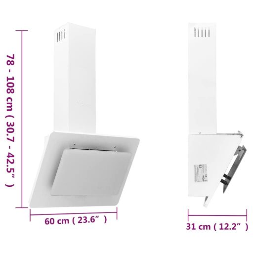 Fehér rozsdamentes acél és edzett üveg fali páraelszívó 60 cm