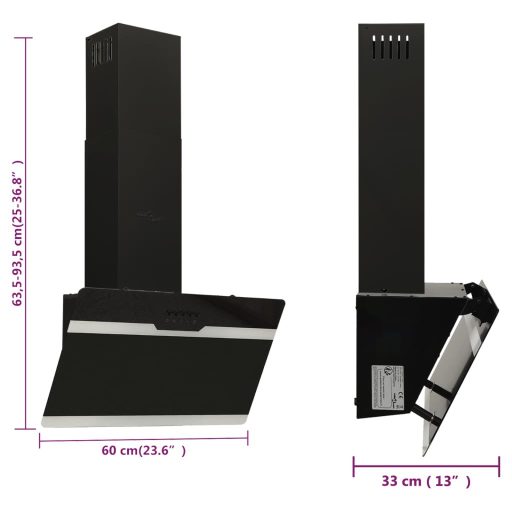 Fekete acél és edzett üveg fali páraelszívó 60 cm