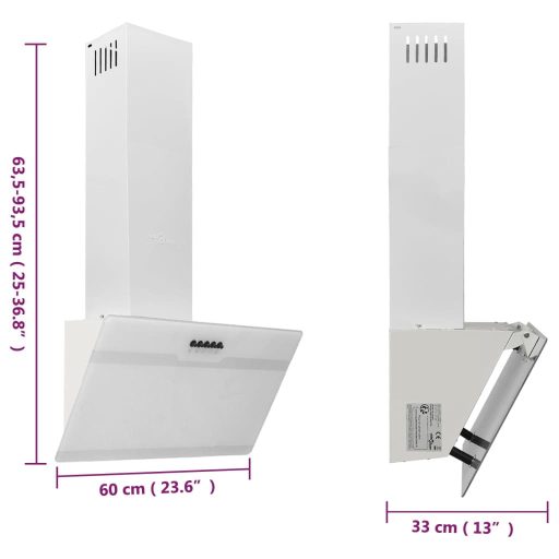 Fehér acél és edzett üveg fali páraelszívó 60 cm