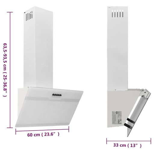 Fehér acél és edzett üveg fali páraelszívó 60 cm