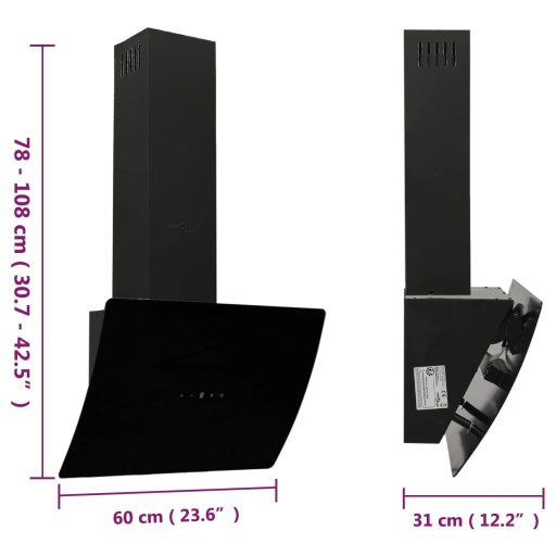 Fekete acél és edzett üveg fali páraelszívó 60 cm