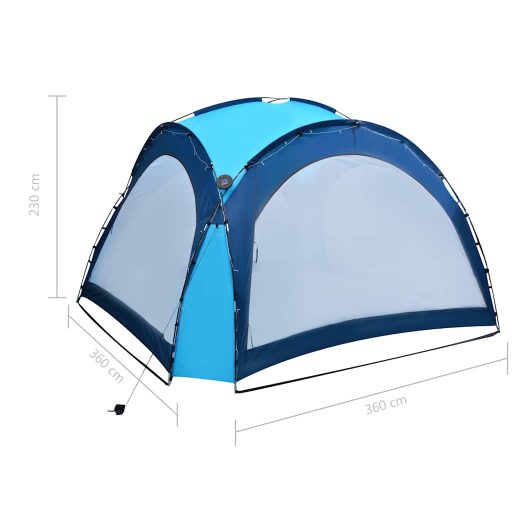 Kék rendezvénysátor LED-del és 4 oldalfallal 3,6 x 3,6 x 2,3 m